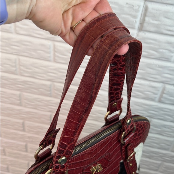 MARCO BUGGIANI CALF HAIR CROC EMBOSSED GENUINE LEATHER BOWLER BAG MADE IN ITALY - Picture 9 of 17